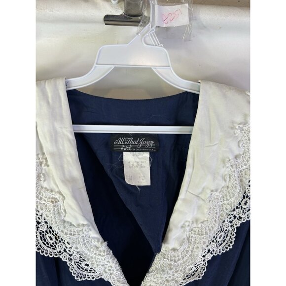 Vintage 80s Lace Trim Collar Puff Sleeve Button Dress USA Grunge Cottag - Picture 5 of 8